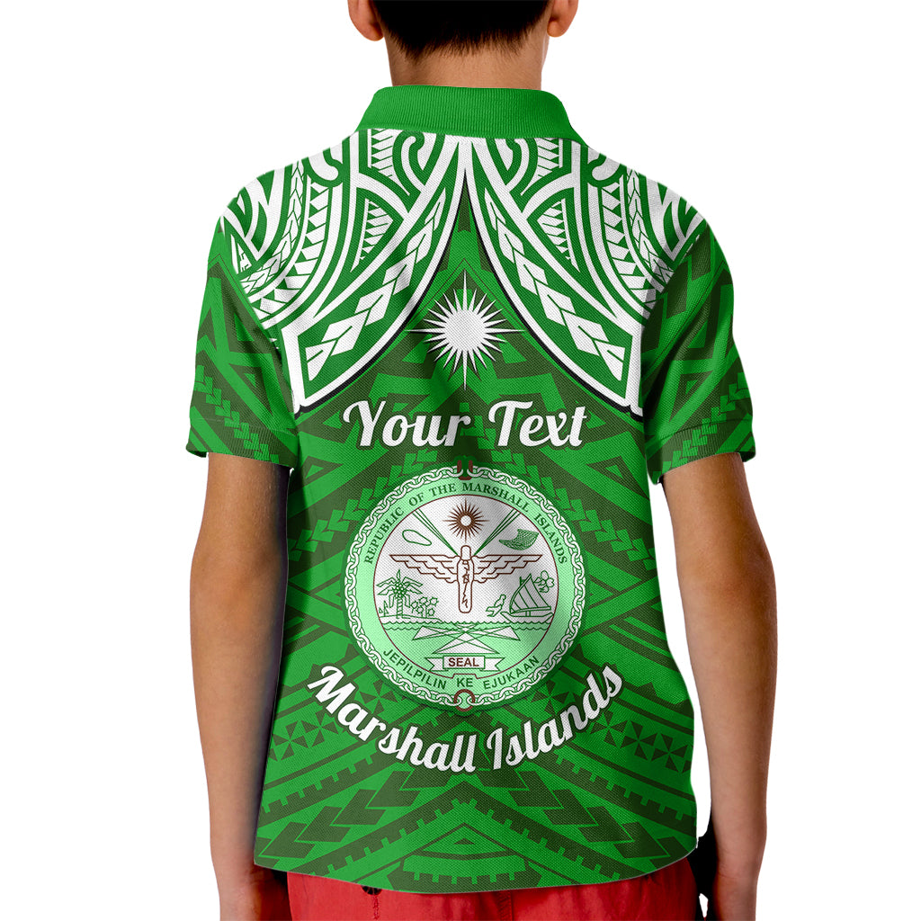 Personalised Marshall Islands Kid Polo Shirt Green Polynesian Tribal Mix Coat Of Arms LT14 - Polynesian Pride