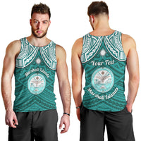 Personalised Marshall Islands Men Tank Top Turquoise Polynesian Tribal Mix Coat Of Arms LT14 - Polynesian Pride