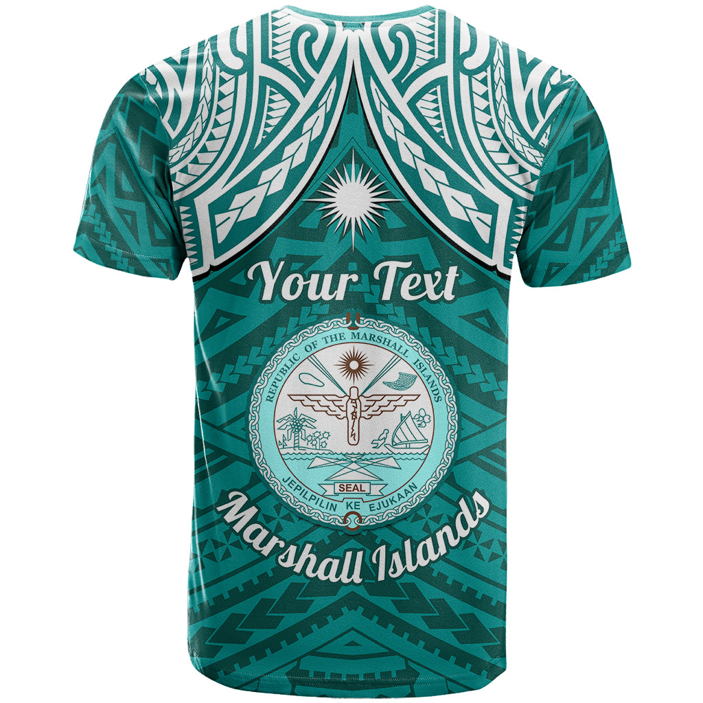Custom Marshall Islands T Shirt Turquoise Polynesian Tribal Mix Coat Of Arms LT14 - Polynesian Pride
