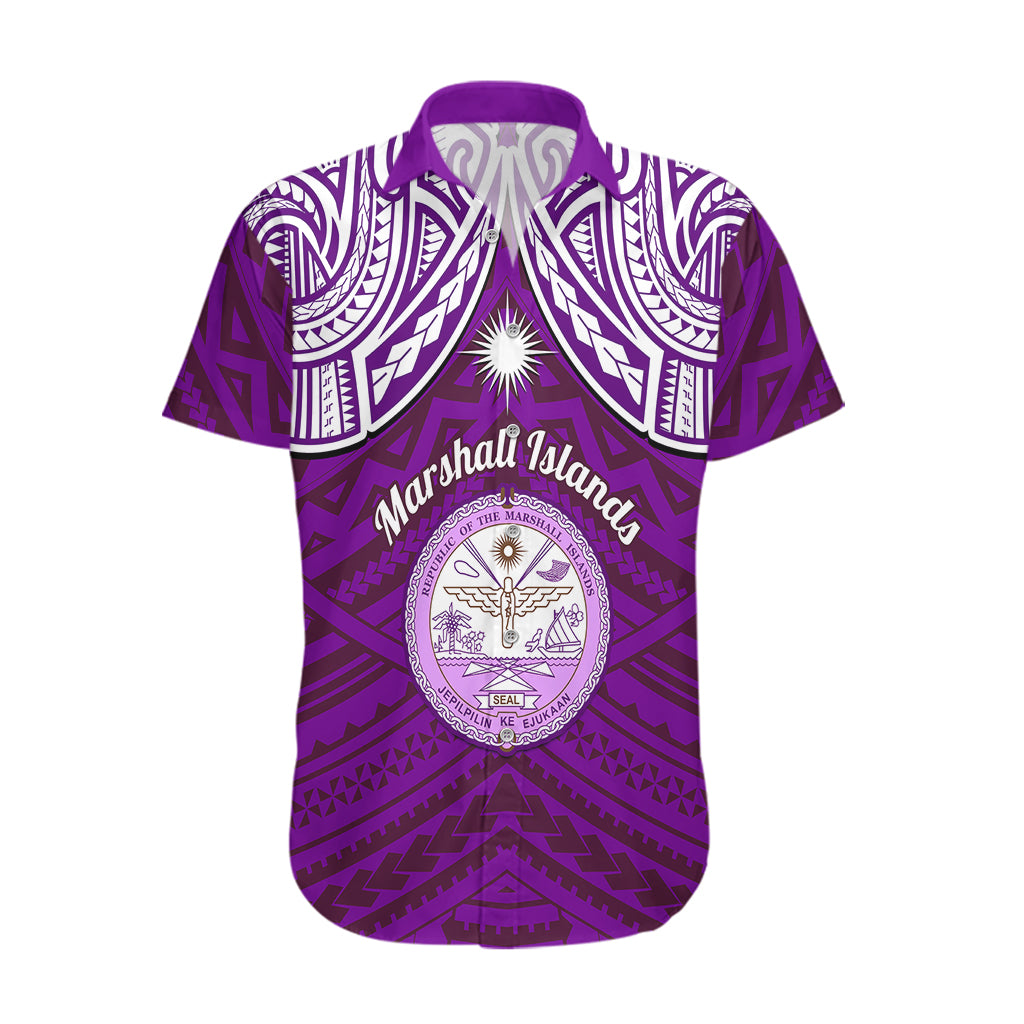 Personalised Marshall Islands Hawaiian Shirt Purple Polynesian Tribal Mix Coat Of Arms LT14 Purple - Polynesian Pride