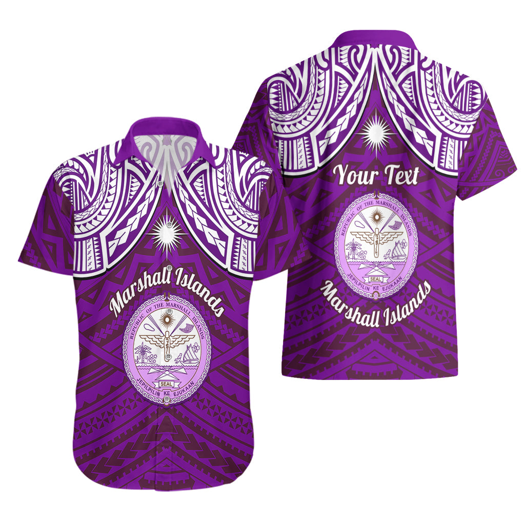 Personalised Marshall Islands Hawaiian Shirt Purple Polynesian Tribal Mix Coat Of Arms LT14 - Polynesian Pride