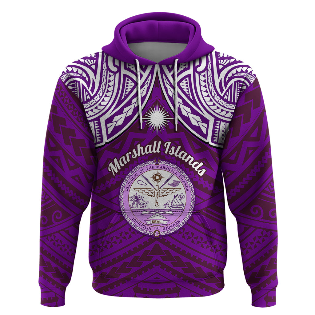 Custom Marshall Islands Hoodie Purple Polynesian Tribal Mix Coat of Arms LT14 Pullover Hoodie Purple - Polynesian Pride