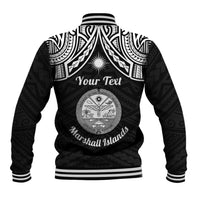 Personalised Marshall Islands Baseball Jacket Black Polynesian Tribal Mix Coat Of Arms LT14 - Polynesian Pride