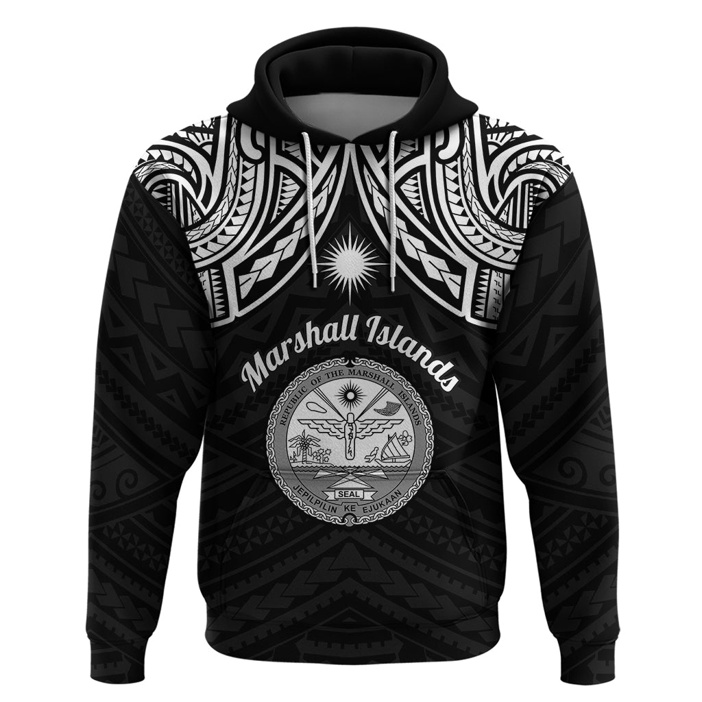 Custom Marshall Islands Hoodie Black Polynesian Tribal Mix Coat of Arms LT14 Pullover Hoodie Black - Polynesian Pride