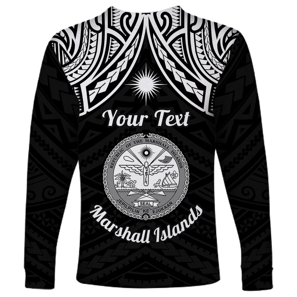 Personalised Marshall Islands Long Sleeve Shirt Black Polynesian Tribal Mix Coat Of Arms LT14 - Polynesian Pride