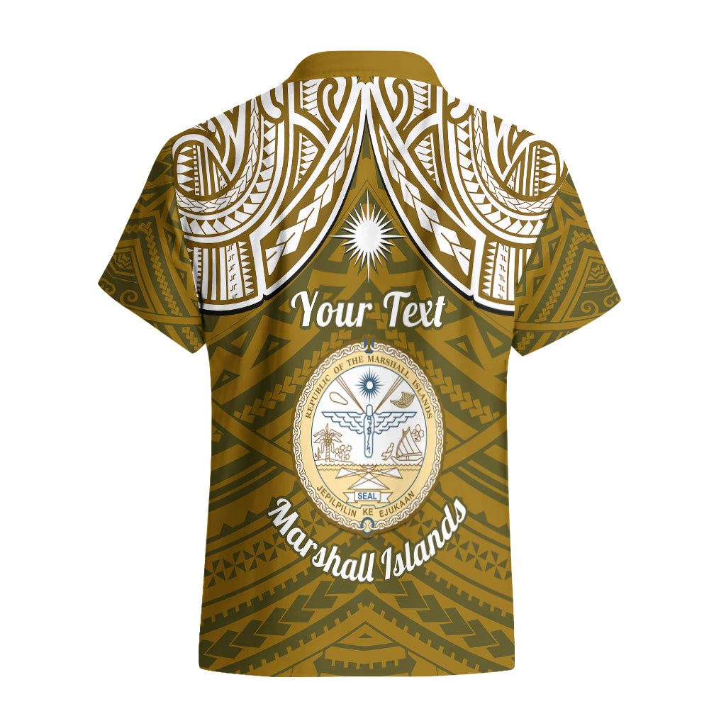 Personalised Marshall Islands Hawaiian Shirt Gold Polynesian Tribal Mix Coat Of Arms LT14 - Polynesian Pride