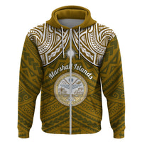 Custom Marshall Islands Hoodie Gold Polynesian Tribal Mix Coat of Arms LT14 Zip Hoodie Gold - Polynesian Pride