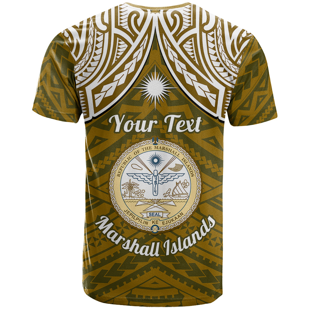 Custom Marshall Islands T Shirt Gold Polynesian Tribal Mix Coat Of Arms LT14 - Polynesian Pride