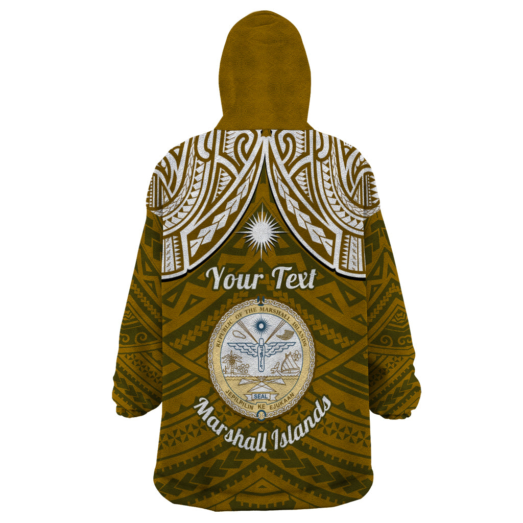 Personalised Marshall Islands Wearable Blanket Hoodie Gold Polynesian Tribal Mix Coat Of Arms LT14 - Polynesian Pride