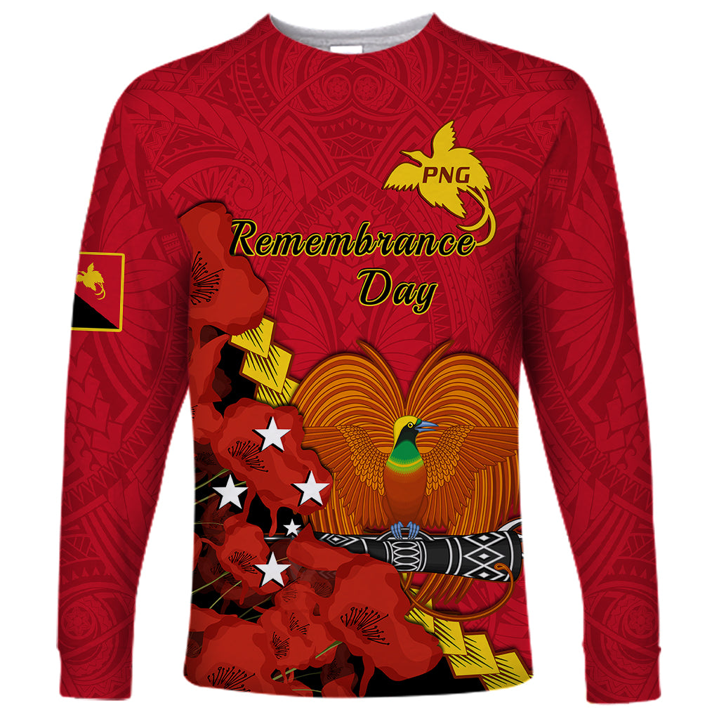 Polynesian Pride Remembrance Day PNG Long Sleeve Shirt Papua New Guinea We Will Remember Them LT14 Unisex Red - Polynesian Pride