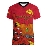 Polynesian Pride Remembrance Day PNG Women V Neck T Shirt Papua New Guinea We Will Remember Them LT14 Female Red - Polynesian Pride