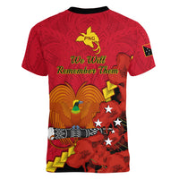 Polynesian Pride Remembrance Day PNG Women V Neck T Shirt Papua New Guinea We Will Remember Them LT14 - Polynesian Pride