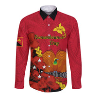 Personalised Remembrance Day PNG Long Sleeve Button Shirt Papua New Guinea We Will Remember Them LT14 Unisex Red - Polynesian Pride