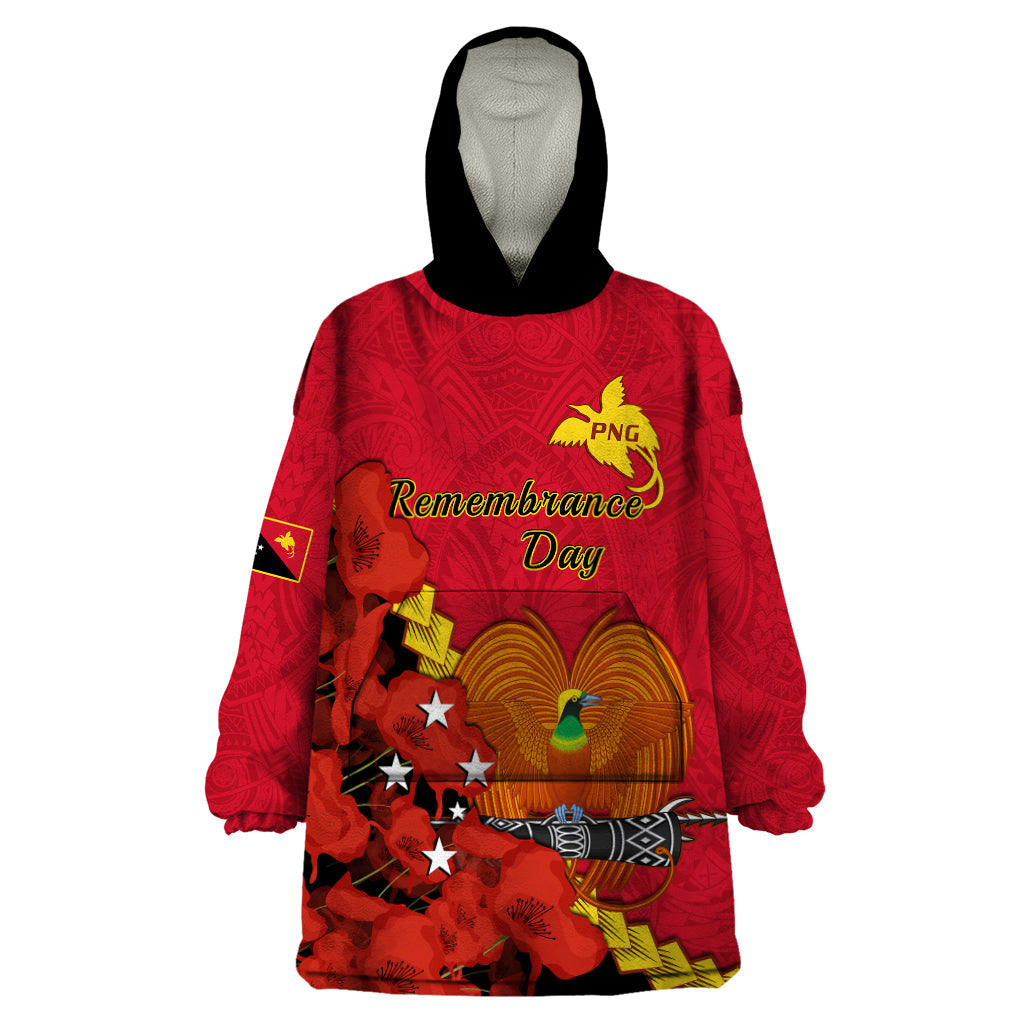 Personalised Remembrance Day PNG Wearable Blanket Hoodie Papua New Guinea We Will Remember Them LT14 One Size Red - Polynesian Pride