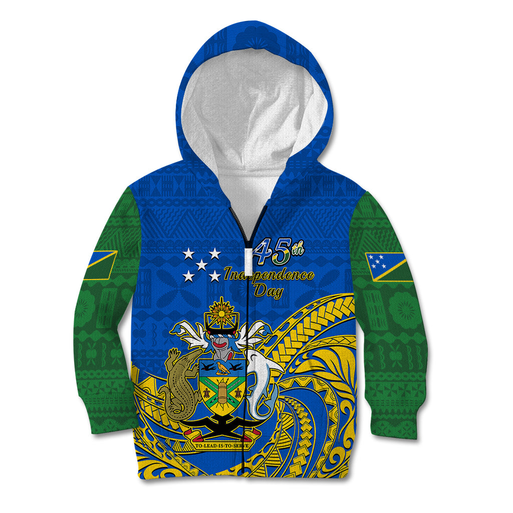 Polynesian Pride Independence Day Solomon Islands Kid Hoodie Happy 45th Anniversary LT14 Zip Hoodie Blue - Polynesian Pride