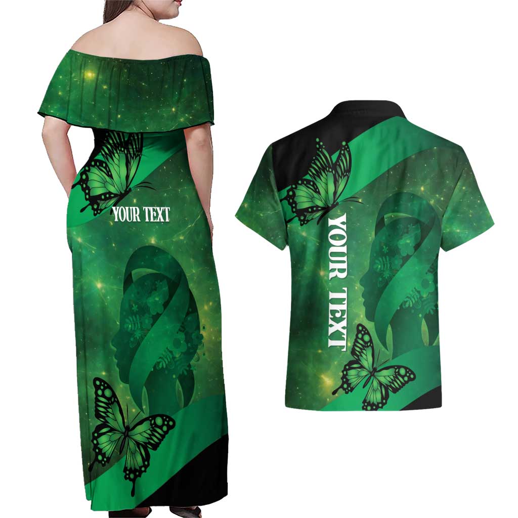 Personalised World Mental Health Awareness Month Couples Matching Off Shoulder Maxi Dress and Hawaiian Shirt Warriors Brave Strong Galaxy Vibes