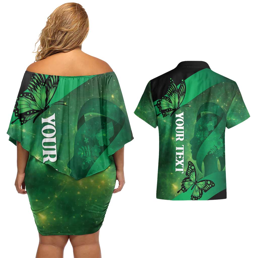 Personalised World Mental Health Awareness Month Couples Matching Off Shoulder Short Dress and Hawaiian Shirt Warriors Brave Strong Galaxy Vibes