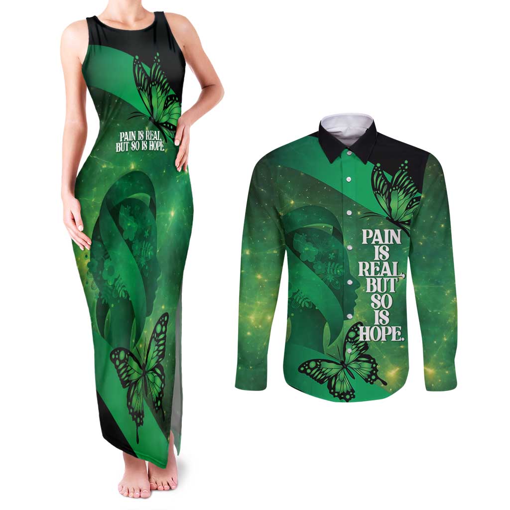 Personalised World Mental Health Awareness Month Couples Matching Tank Maxi Dress and Long Sleeve Button Shirt Warriors Brave Strong Galaxy Vibes