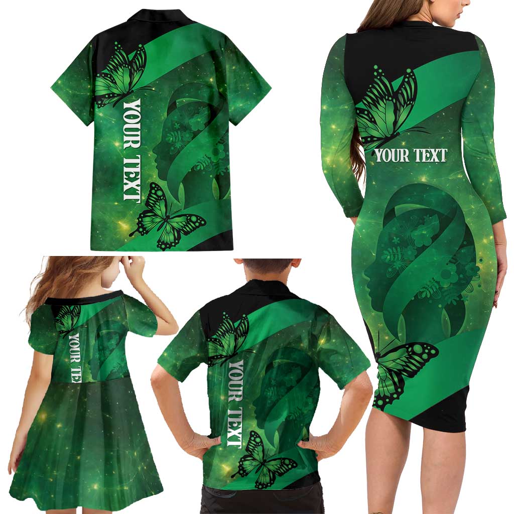 Personalised World Mental Health Awareness Month Family Matching Long Sleeve Bodycon Dress and Hawaiian Shirt Warriors Brave Strong Galaxy Vibes