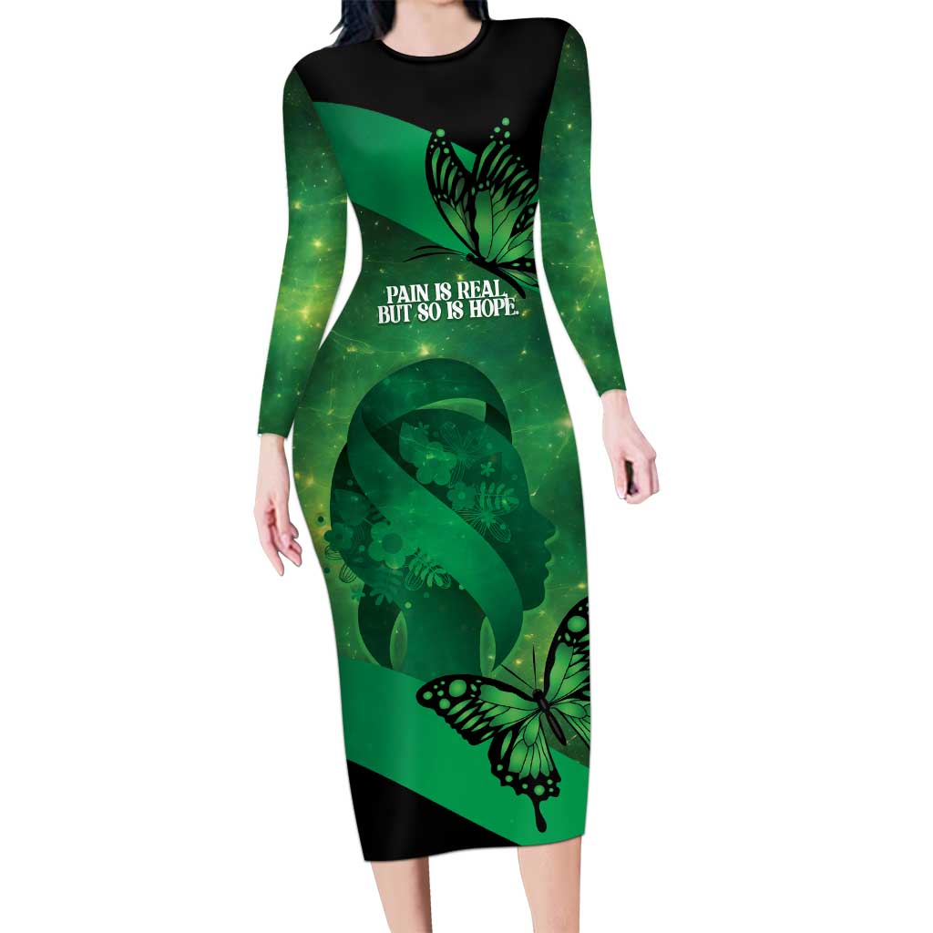 Personalised World Mental Health Awareness Month Long Sleeve Bodycon Dress Warriors Brave Strong Galaxy Vibes