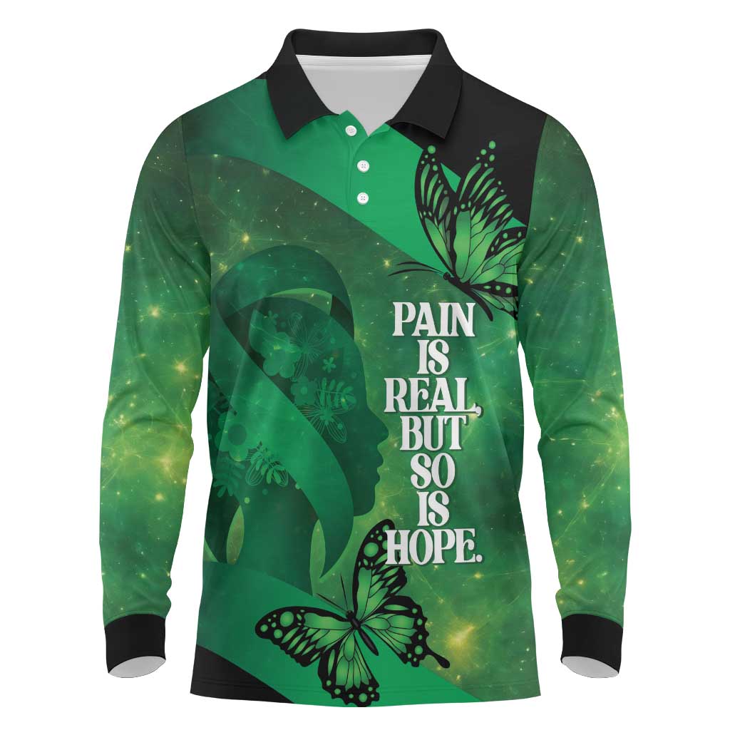 Personalised World Mental Health Awareness Month Long Sleeve Polo Shirt Warriors Brave Strong Galaxy Vibes