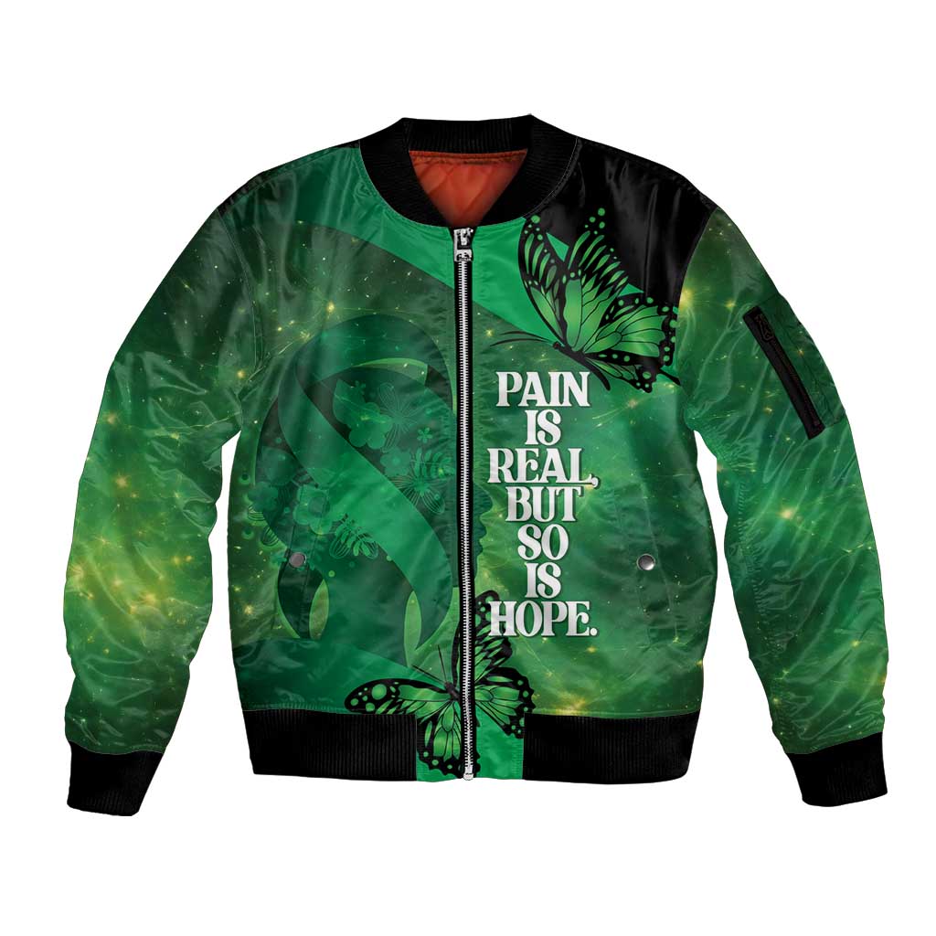 Personalised World Mental Health Awareness Month Sleeve Zip Bomber Jacket Warriors Brave Strong Galaxy Vibes