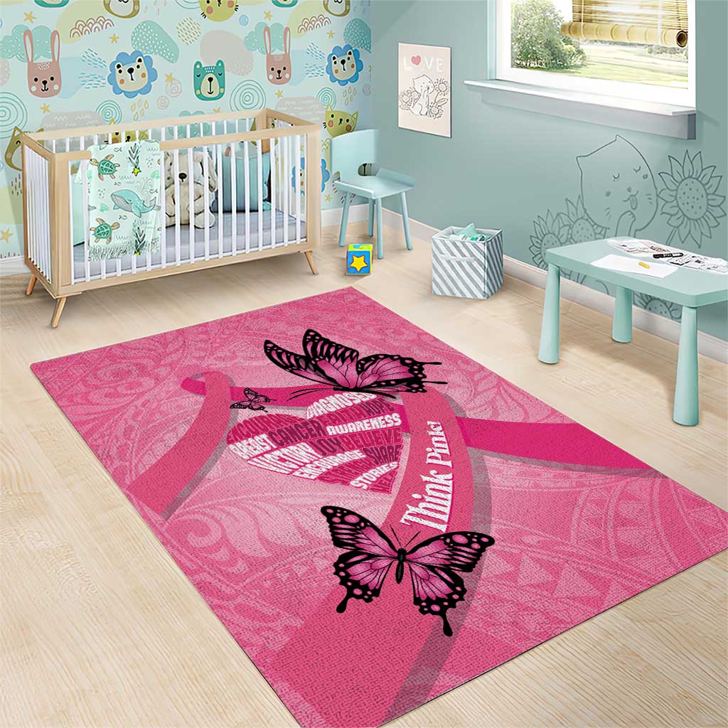Polynesia Breast Cancer Awareness Month Area Rug Pink Ribbon Mix Butterflies