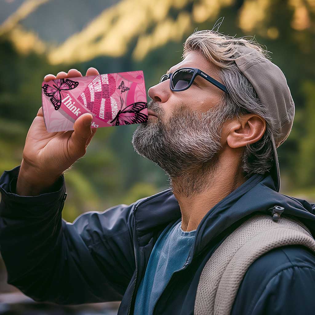 Polynesia Breast Cancer Awareness Month 4 in 1 Can Cooler Tumbler Pink Ribbon Mix Butterflies
