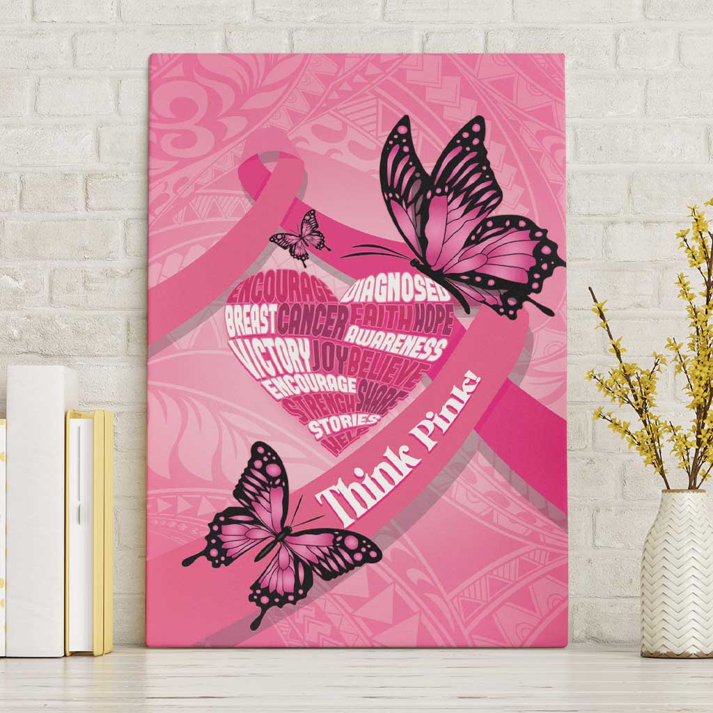 Polynesia Breast Cancer Awareness Month Canvas Wall Art Pink Ribbon Mix Butterflies