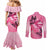 Polynesia Breast Cancer Awareness Month Couples Matching Mermaid Dress and Long Sleeve Button Shirt Pink Ribbon Mix Butterflies