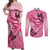 Polynesia Breast Cancer Awareness Month Couples Matching Off Shoulder Maxi Dress and Long Sleeve Button Shirt Pink Ribbon Mix Butterflies