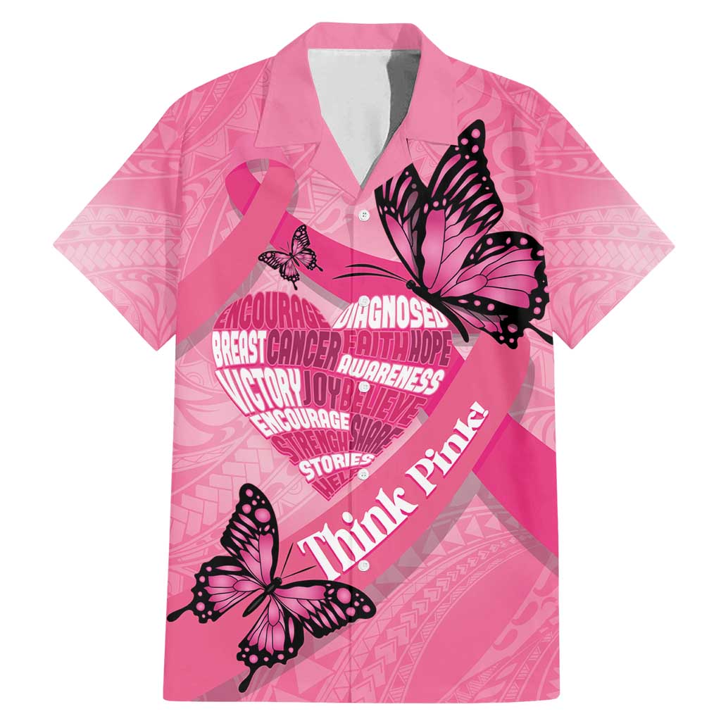 Polynesia Breast Cancer Awareness Month Family Matching Mermaid Dress and Hawaiian Shirt Pink Ribbon Mix Butterflies