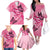 Polynesia Breast Cancer Awareness Month Family Matching Off The Shoulder Long Sleeve Dress and Hawaiian Shirt Pink Ribbon Mix Butterflies