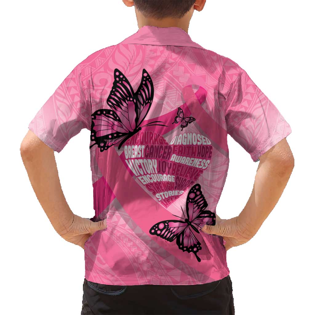 Polynesia Breast Cancer Awareness Month Family Matching Puletasi and Hawaiian Shirt Pink Ribbon Mix Butterflies