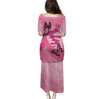 Polynesia Breast Cancer Awareness Month Family Matching Puletasi and Hawaiian Shirt Pink Ribbon Mix Butterflies
