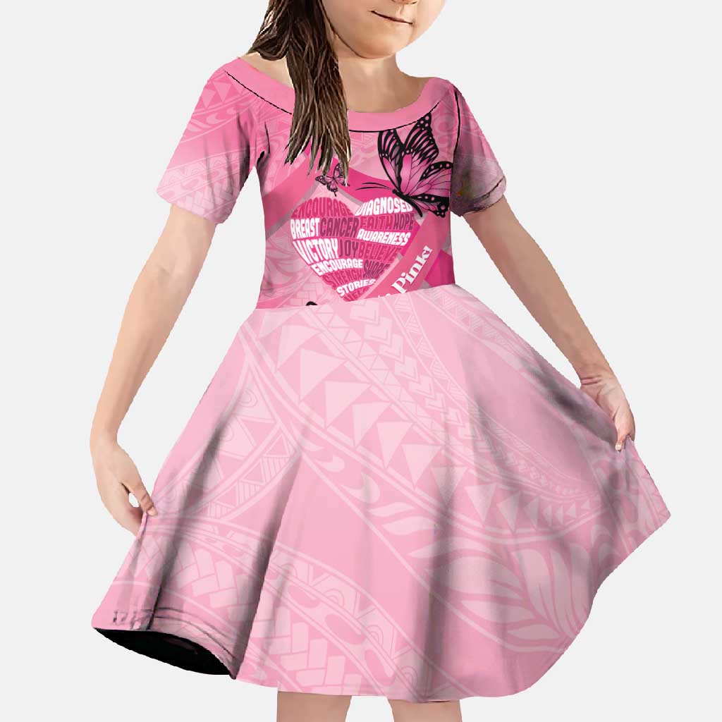 Polynesia Breast Cancer Awareness Month Family Matching Short Sleeve Bodycon Dress and Hawaiian Shirt Pink Ribbon Mix Butterflies