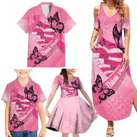Polynesia Breast Cancer Awareness Month Family Matching Summer Maxi Dress and Hawaiian Shirt Pink Ribbon Mix Butterflies
