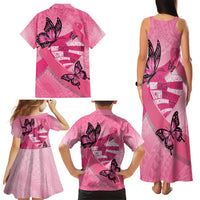Polynesia Breast Cancer Awareness Month Family Matching Tank Maxi Dress and Hawaiian Shirt Pink Ribbon Mix Butterflies