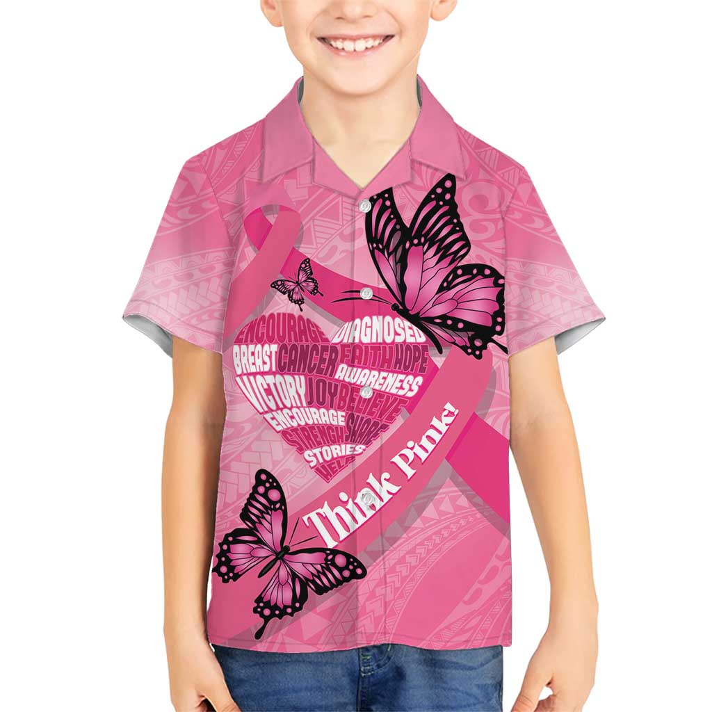 Polynesia Breast Cancer Awareness Month Family Matching Tank Maxi Dress and Hawaiian Shirt Pink Ribbon Mix Butterflies