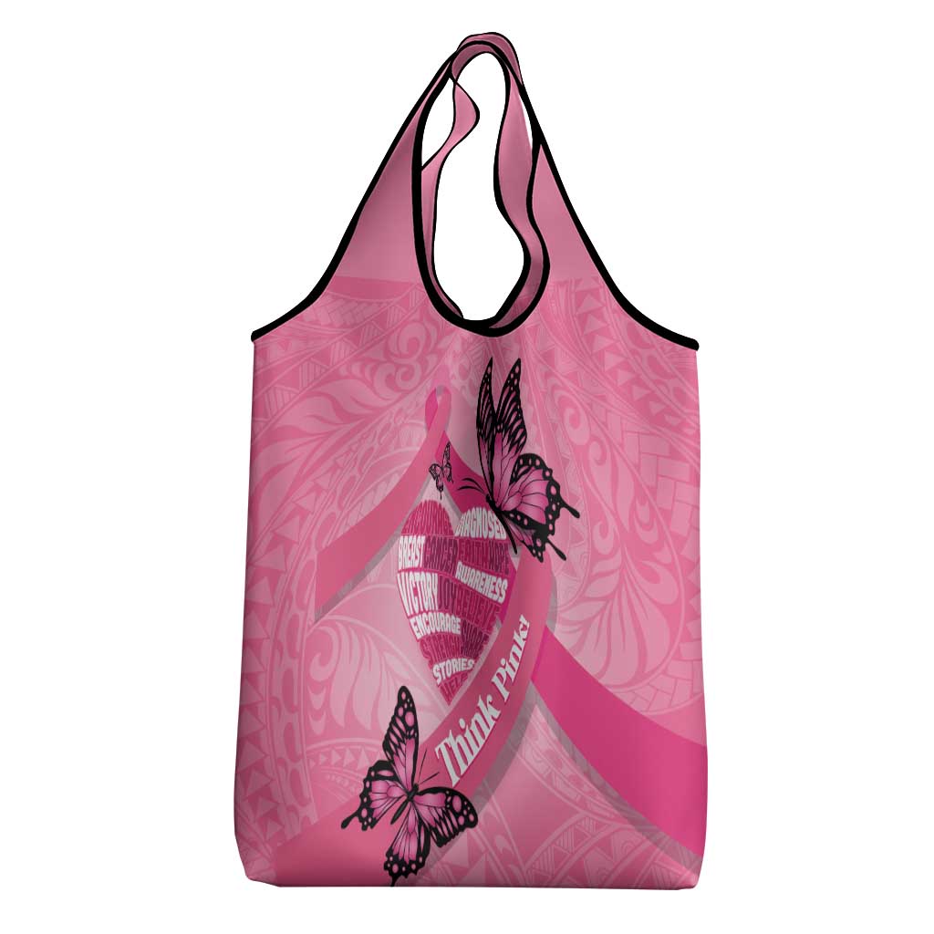 Polynesia Breast Cancer Awareness Month Grocery Bag Pink Ribbon Mix Butterflies