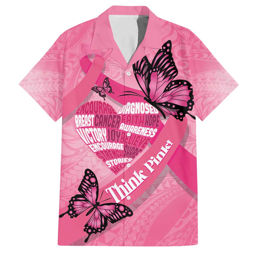 Polynesia Breast Cancer Awareness Month Hawaiian Shirt Pink Ribbon Mix Butterflies
