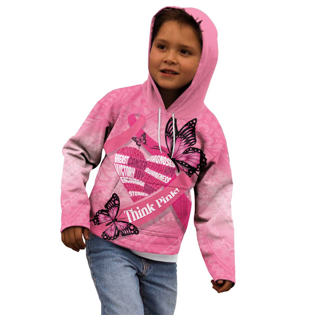 Polynesia Breast Cancer Awareness Month Kid Hoodie Pink Ribbon Mix Butterflies