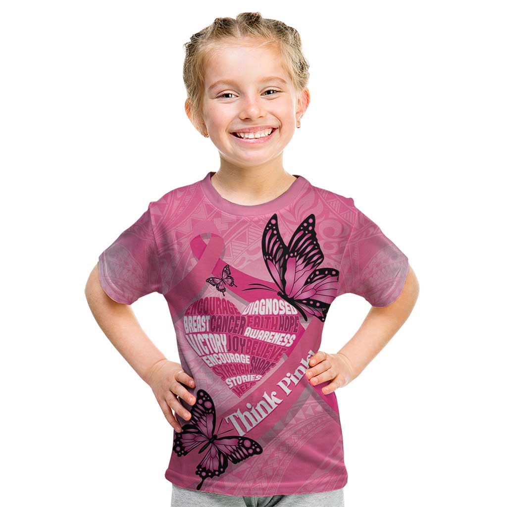 Polynesia Breast Cancer Awareness Month Kid T Shirt Pink Ribbon Mix Butterflies