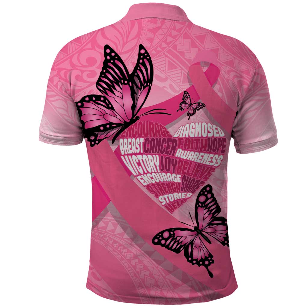Polynesia Breast Cancer Awareness Month Polo Shirt Pink Ribbon Mix Butterflies