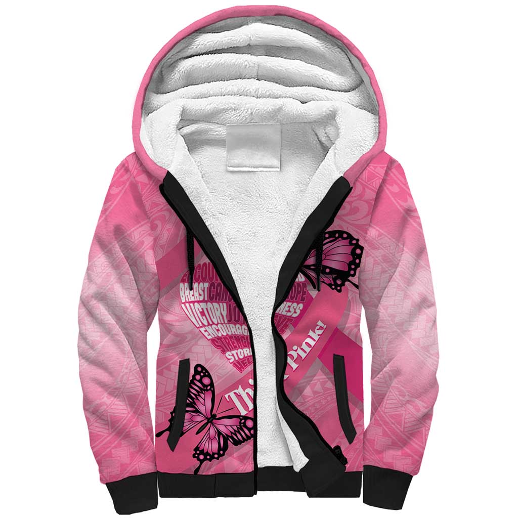 Polynesia Breast Cancer Awareness Month Sherpa Hoodie Pink Ribbon Mix Butterflies