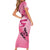 Polynesia Breast Cancer Awareness Month Short Sleeve Bodycon Dress Pink Ribbon Mix Butterflies