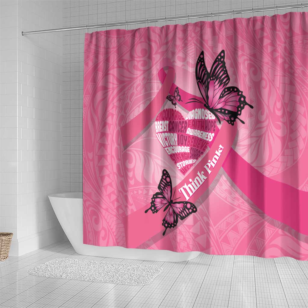 Polynesia Breast Cancer Awareness Month Shower Curtain Pink Ribbon Mix Butterflies