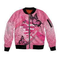 Polynesia Breast Cancer Awareness Month Sleeve Zip Bomber Jacket Pink Ribbon Mix Butterflies