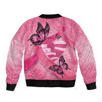 Polynesia Breast Cancer Awareness Month Sleeve Zip Bomber Jacket Pink Ribbon Mix Butterflies