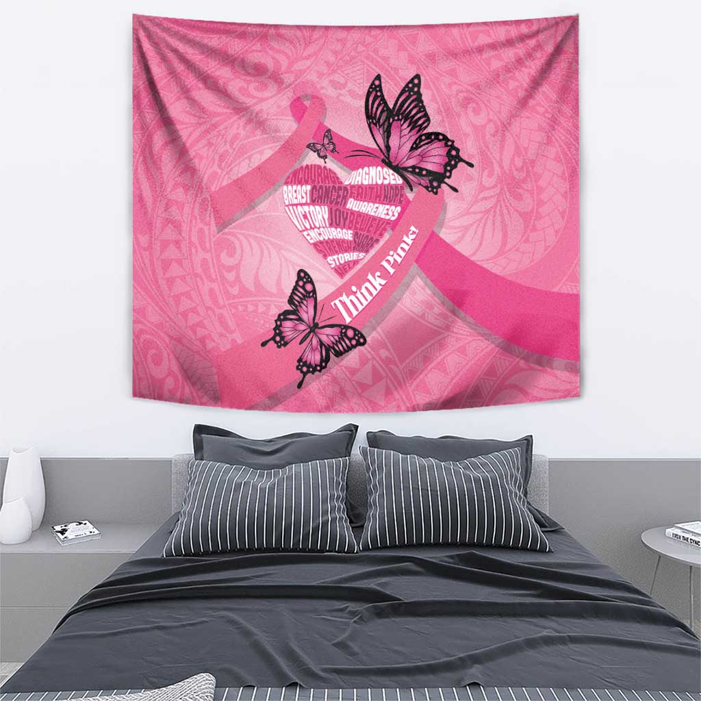 Polynesia Breast Cancer Awareness Month Tapestry Pink Ribbon Mix Butterflies